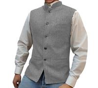Gilet De Costume en Tweed à Chevrons pour Hommes Gilet Habillé Slim Fit à Col Montant Gilet d'affaires, De Mariage, De Bal De Fin D'AnnéE (Argent,4XL)