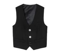 Gilet De Costume Festif sans Manches pour Enfant Garçon d'honneur Veste Vestons Chemise Gilet De Fête Col en V Mariage Anniversaire Noël Fête Costume Formel pour Enfant (#01 Black, 13-14 Years)