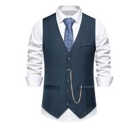 Gilet de costume formel pour homme - Coupe ajustée - Col en V classique - Fermeture à boutons - Sangle arrière réglable - Couture de qualité supérieure - Doublure lisse - Coutures durables, bleu