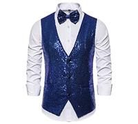 Gilet de Costume Homme Gilet à Paillettes pour Hommes Sequin Veste à Paillette Gilets sans Manche Gilet de Fête de Carnaval Tenue De Soiree Ensemble Gilet + Cravate (Chemise Non Incluse)