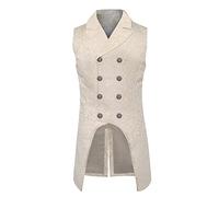 Gilet De Costume Homme Gothique,Veste Steampunk Homme sans Manches à Double Boutonnage Manteau Gothique en Brocart Jacquard RéTro Gilet Long Croisé Style Victorien Habit à Queue