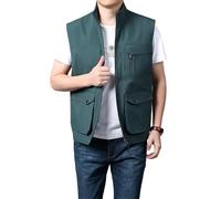 Gilet De Costume Homme Peche Multipoches Sans Manches Reporter Veste Été Manche Ensemble Chic Veston Gilets Cowboy Multipoche Softshell Travail Chasse Costumes Pour Et Vestes Saharienne,Vert,5XL