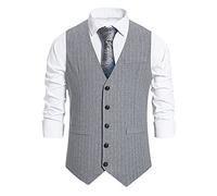 Gilet de Costume Homme Vintage Rétro Slim Fit Basic Rayé pour Mariage Business Casual sans Manches