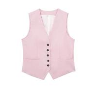 Gilet de costume pour femme en mélange de lin - Col en V - Couleur unie - Gilet de smoking élégant vintage - Manteau d'été décontracté - Confortable - Avec poches et boutons, Rose, L