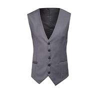Gilet de costume pour homme avec col en V - Coupe ajustée - Léger - Pour mariage, bal de fin d'année, affaires, gris, L