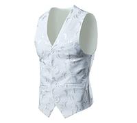 Gilet de costume pour homme avec col en V et coupe ajustée - Léger - Pour mariage, bal, affaires, t-shirt uni à manches longues, blanc, XL