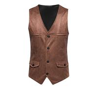 Gilet de costume pour homme - Coupe ajustée - Gilet en cuir - Vintage - Sans manches - Pour le sport - Gilet de moto - Col en V - Avec boutons - Gilet de loisirs - Gilet d'extérieur, kaki, S