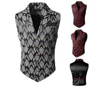 Gilet de costume pour homme coupe ajustée - Gilet formel en jacquard vintage britannique - Gilet victorien classique à simple boutonnage tendance - Gilet gothique médiéval sans manches, Rouge, XL