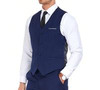 Gilet de costume pour homme, gilet de contraste pour gentleman, ensemble de gilet et cravate de costume de mariage slim fit mode, pour affaires, fête, voyage, remise de diplôme, bal, bleu marine L,M,S