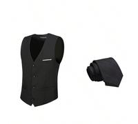 Gilet de costume pour homme, gilet de contraste pour gentleman, ensemble de gilet et cravate de costume de mariage slim fit mode, pour affaires, fête, voyage, remise de diplôme, bal, noir L,M,S,XL,XS,