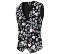 Gilet de Costume pour Homme - Gilet sans Manches Classique Hommes - Coupe Ajustée - Col en V - Motif Géométrique 3D - Imprimé Notes de Musique - Style Rétro - élégant - Fantaisie- Costume de Fête