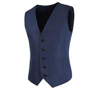 Gilet de Costume pour Homme sans Manche Décontracté Classique Col en V Formelle Élégant Couleur Unie Simple Boutonnage Débardeur Quotidienne Mariage d'affaires Waistcoat (Navy, L)