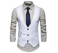 Gilet de costume pour homme, sans manches, coupe ajustée, avec col en V, pour mariage, cérémonie, élégant, business, classique, basique, gilet de loisirs, Blanc (01), XXL
