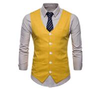 Gilet de Costume pour Homme Simple Boutonnage Casual Mariage Business Veste sans Manche Jaune XL