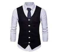 Gilet de Costume pour Homme Simple Boutonnage Casual Mariage Business Veste sans Manche Noir 2XL