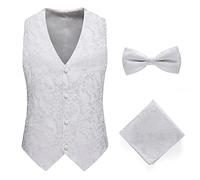 Gilet De Costume pour Hommes - Gilet sans Manches Hommes À Col en V À Poitrine Unique Gilet D’Affaires Wedding Party Hommes Gilets pour Mariage/Affaires/Fête, Blanc, 3XL