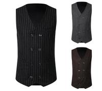 Gilet de costume rayé pour homme - Gilet slim pour homme - Gilet vintage à double boutonnage léger à col en V - Gilet d'affaires formel sans manches - Blazer classique pour fête, bal de fin d'année
