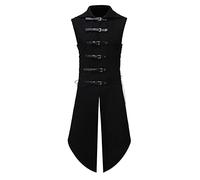 Gilet de costume steampunk pour homme, style vintage, gothique, Tuxedo, sans manches, manteau de renaissance médiévale, long, costume de cour victorienne, noir, tendance pour Halloween, costume de