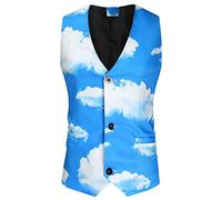 Gilet de costume tendance décontracté pour homme avec boucle imprimée à simple boutonnage - Gilet formel à manches longues en élasthanne, bleu, 3XL