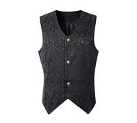 Gilet de costume victorien pour homme - Sans manches - Gilet traditionnel steampunk - Noir - Costume médiéval - Gilet gothique - Costume d'Halloween - Gilets folkloriques occidentaux pour homme