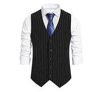 Gilet de costume vintage rétro élégant slim fit basique rayé d'affaires décontracté pour chemises sans manches homme noir L