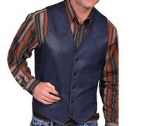 Gilet de cowboy pour homme - Couleur unie - En similicuir - Col en V - Simple boutonnage - Coupe ajustée - Avec poches - Coupe classique - Style décontracté, marron, L