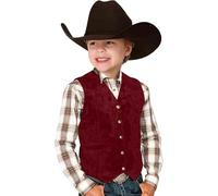 Gilet de cowboy rétro pour garçon avec col en V et boutonnière pour un style occidental décontracté comme manteau cintré, idéal pour les festivals et les aventures, Bordeaux, 9-10 ans