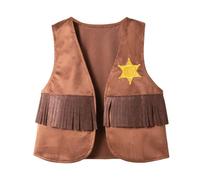 Gilet de cowboy unisexe pour enfant - Gilet en daim avec franges et taches de vache - Costume de cowboy - Gilet de cowboy pour enfant - Sans manches - Col en V - Vintage - Veste hippie occidentale
