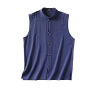 Gilet de Kung Fu pour homme sans manches Chinois Gilet Tang Costume d'arts martiaux Uniforme respirant pour fête de mariage, Bleu 2, XXL