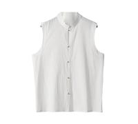 Gilet de Kung Fu pour homme sans manches Chinois Gilet Tang Costume d'arts martiaux Uniforme respirant pour fête de mariage, Blanc, 8X-Large