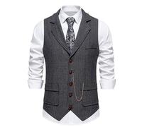 Gilet de loisirs pour homme sans manches d'été en coton | Gilet pour homme Costume noir vintage | Gilet de costume vintage | Gilet de bal de fin d'année Gilet coupe ajustée Col en V Élégant Gilet