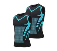 Gilet de Mise en Forme du Corps ionique, Gilet Amincissant de Musculation d'été, Chemise sans Manches Extensible pour Hommes, t-Shirt de Compression 2PC