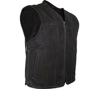 Gilet de motard en cuir noir mat avec fermetures éclair latérales, nubuck noir mat, M