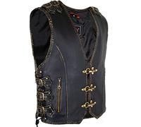 Gilet de motard en cuir pour homme avec boucles en laiton et mousquetons, noir/marron, M