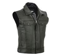 Gilet de motard en cuir pour homme - Gilet en cuir pour homme - Veste sans manches vintage coupe normale - Gilet de moto en cuir avec fermeture éclair à revers - Gilet de club - Gilet en cuir pour