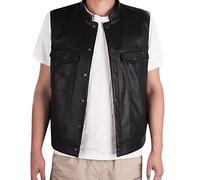 Gilet de motard en similicuir sans manches en polyuréthane, gilet de moto classique boutonné avec poches utilitaires, gilet sans manches style vintage streetwear, idéal pour pub ou club de motards