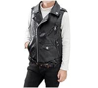 Gilet de moto en cuir synthétique pour enfant - Veste de loisirs et veste - Livre de coloriage militaire, Noir , 5-6 ans