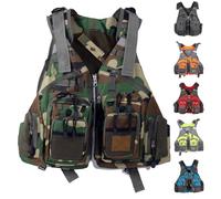 Gilet De PêChe à La Mouche Gilets De Sauvetage Multi-Poches Jusqu'à 100 Kg Natation Gilet De Flottaison(Camouflage)