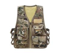 Gilet de Pêche pour Enfant Garçon Fille Gilet Photographe Multipoches Camouflage Veste sans Manches Manteau Réglable Jeux Extérieurs de Chasse de Combat Camping