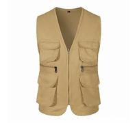 Gilet de pêche pour homme - Plusieurs poches - Sans manches - Sans manches - Pour l'extérieur et la randonnée - Gilet militaire, Z01-gold Gilets de pêche pour hommes, 3XL