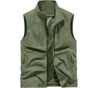 Gilet De Pêche pour Hommes Voyage en Plein Air Gym Jogging Course à Pied Sport Gilet en Maille sans Manches, Military, 7XL