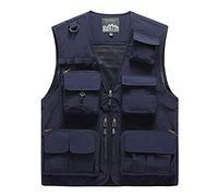 Gilet de Plein Air Multi-Poches Pour Hommes Gilet de Chasse Reporter Photographe Randonnée Travail Quotidien Outdoor Veste Sans Manches Veste de Sport Multi-Poches Gilets Extérieurs,Marine,6XL