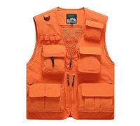 Gilet de Plein Air Multi-Poches Pour Hommes Gilet de Chasse Reporter Photographe Randonnée Travail Quotidien Outdoor Veste Sans Manches Veste de Sport Multi-Poches Gilets Extérieurs,Orange,5XL