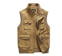Gilet de reporter classique en coton pour homme sans manches avec poches multiples, 3, L