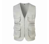 Gilet de safari pour homme - Gilet sans manches léger et respirant pour la pêche en plein air, la chasse, la randonnée et la photographie - Gilet multi-poches, blanc, XXL
