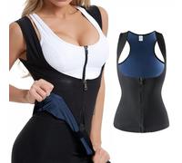 Gilet de Sauna pour Femme Hommes Sauna Suit avec Fermeture éclair Sudation de Sport Sauna Vest Sweat Shapewear Costume Transpiration Triple pour l'amincissement, l'exercice et le fitness (Bleu, L)