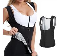 Gilet de Sauna pour Femme Hommes Sauna Suit avec Fermeture éclair Sudation de Sport Sauna Vest Sweat Shapewear Costume Transpiration Triple pour l'amincissement, l'exercice et le fitness (Argent, M)