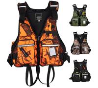 Gilet De Sauvetage De SéCurité pour La PêChe Gilet De Sauvetage Portable pour Adulte avec Plusieurs Poches Fonctionnelles pour La Natation L'éQuipement Aquatique Le Bateau Le Kayak(Orange Camouflage)