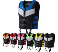 Gilet de Sauvetage en Néoprène pour Adulte, Veste de Flottaison Ajustable avec Ajustement Sûr pour Kayak Plongée Snorkeling Planche À Pagaie Pêche Sports Nautiques(Blue,3XL100-110KG)