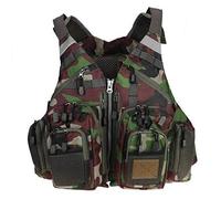 Gilet de Sauvetage for la Pêche, Le Kayak, la Navigation, la Natation et la Voile, Gilet de Flottaison avec Poches, Équipement de Sécurité Réglable for Adultes(Green Camouflage,Without Foam)